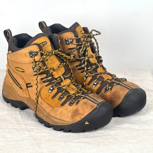 KEEN Mens Waterproof Hiking Boots 12EE Brown Leather Safety Toe READ - Picture 2 of 16